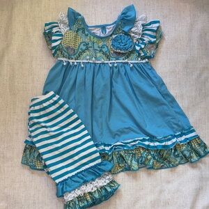 Kids' Turquoise Floral Ruffle Matching Set - Brand